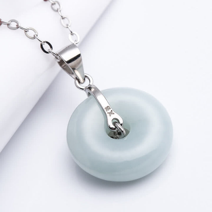 Buddha Stones 925 Sterling Silver Peace Buckle Jade Coin Luck Necklace Pendant - image 3