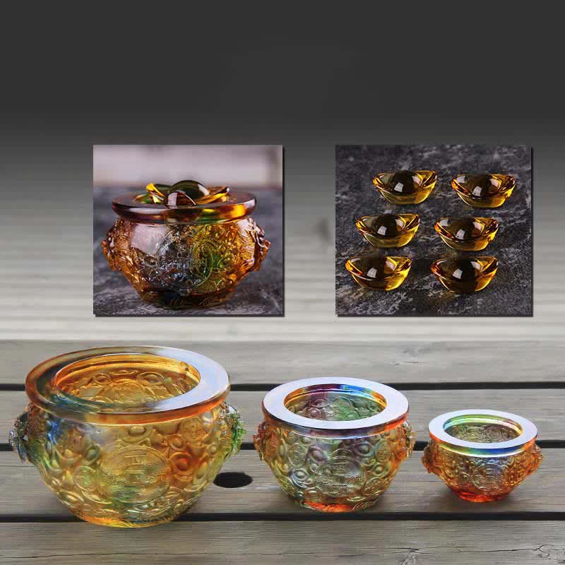 Buddha Stones Handmade Liuli Crystal Treasure Bowl Art Piece Home Decoration - image 2