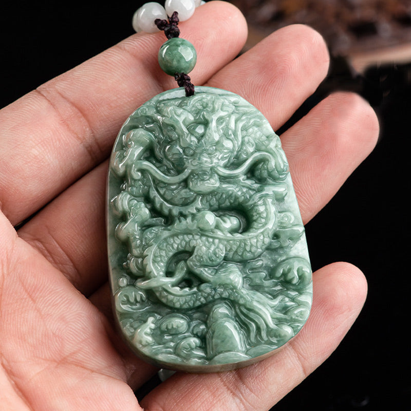 Buddha Stones Chinese Zodiac Dragon Jade Prosperity Necklace Bead String Pendant - image 2