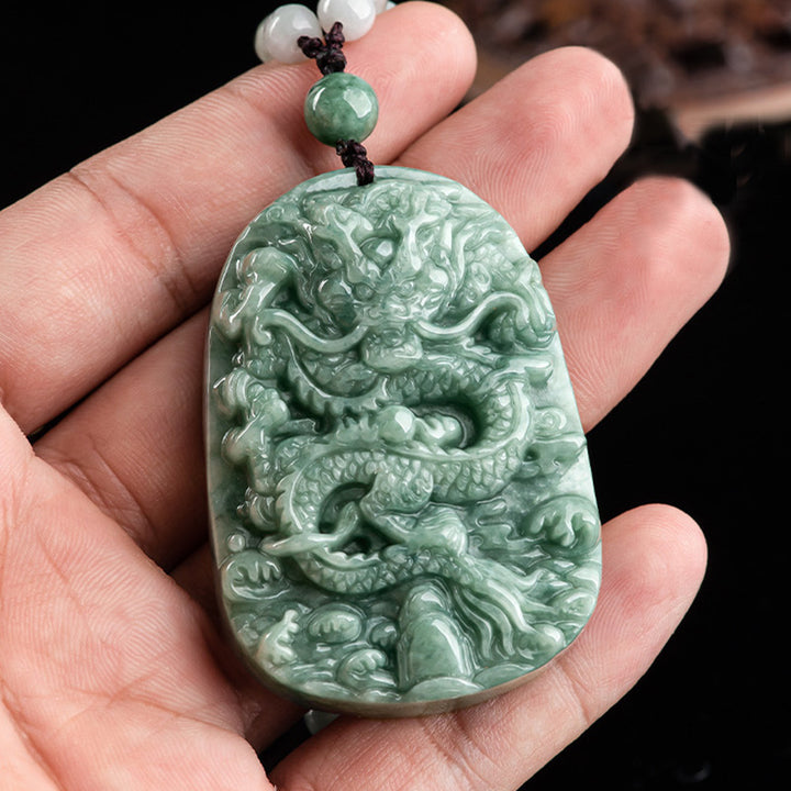 Buddha Stones Chinese Zodiac Dragon Jade Prosperity Necklace Bead String Pendant - image 2