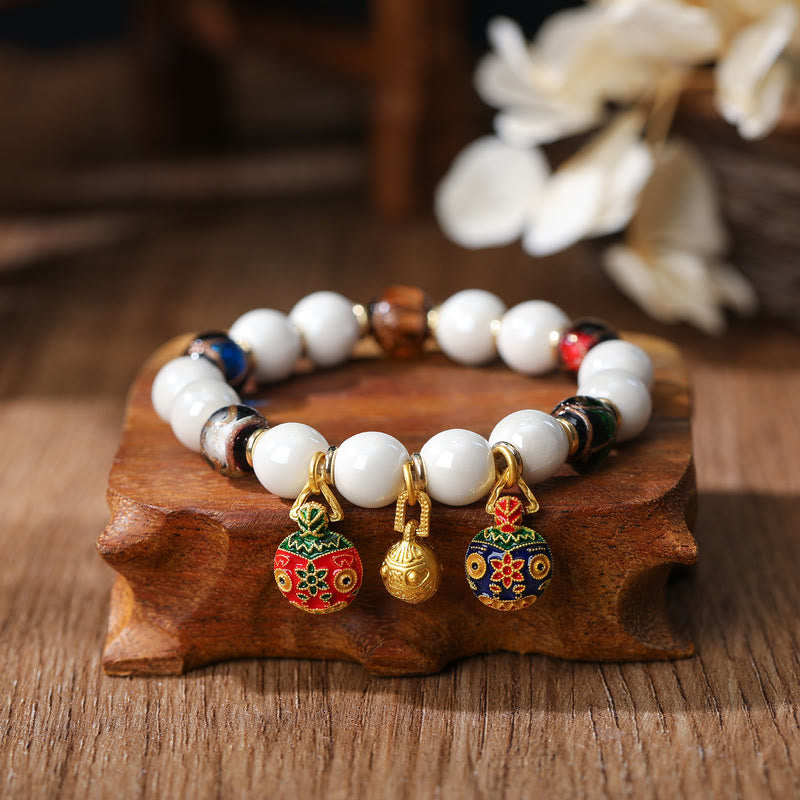 Buddha Stones Gold Swallowing Beast Family Charm Liuli Glass Colorful Porcelain Bead Luck Bracelet - Gold Swallowing Beast Family&Colorful Bead - image 6