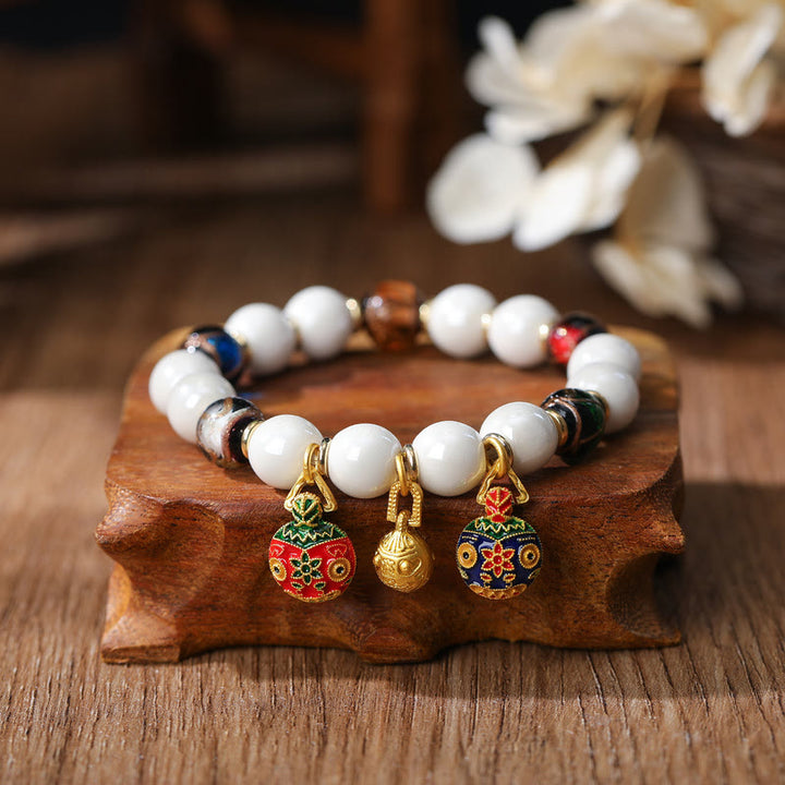 Buddha Stones Gold Swallowing Beast Family Charm Liuli Glass Colorful Porcelain Bead Luck Bracelet - Gold Swallowing Beast Family&Colorful Bead - image 6