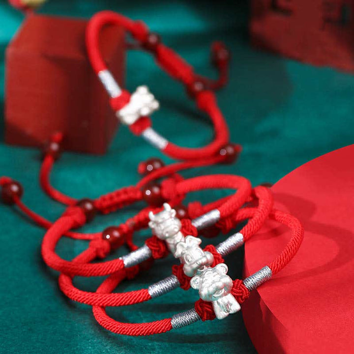 Buddha Stones 999 Sterling Silver Chinese Zodiac Luck Strength Red String Bracelet - image 6