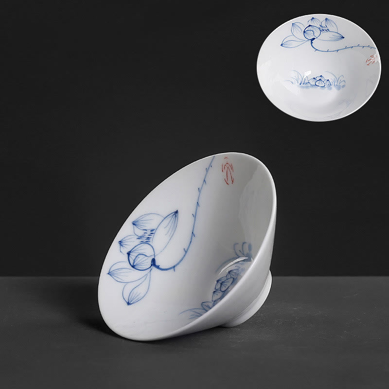 Buddha Stones Vintage Plum Orchid Bamboo Chrysanthemum Lotus Koi Fish Ceramic Teacup Kung Fu Tea Cups - Lotus 8.5cm*3.5cm*60ml - image 20