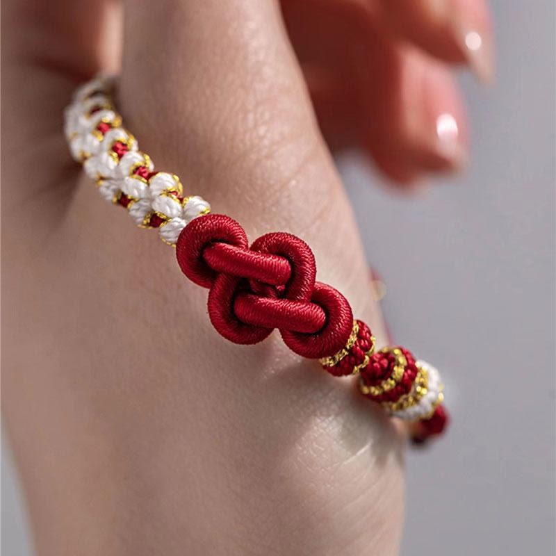 Buddha Stones Handmade True Love Knot Peach Blossom Charm Luck Rope Bracelet - image 8