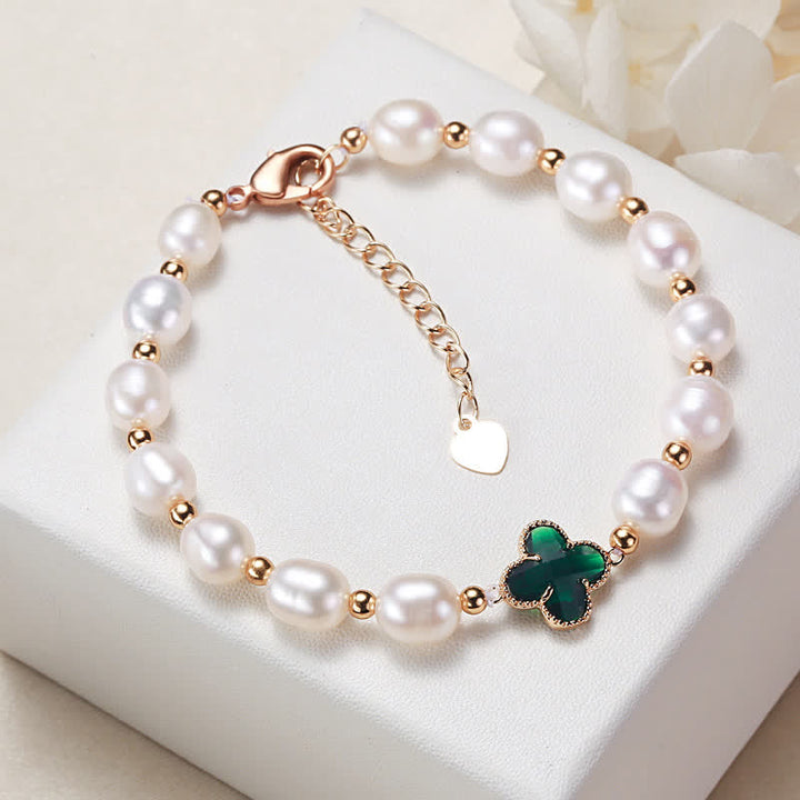 Buddha Stones Pearl Four Leaf Clover Wealth Chain Bracelet - image 5