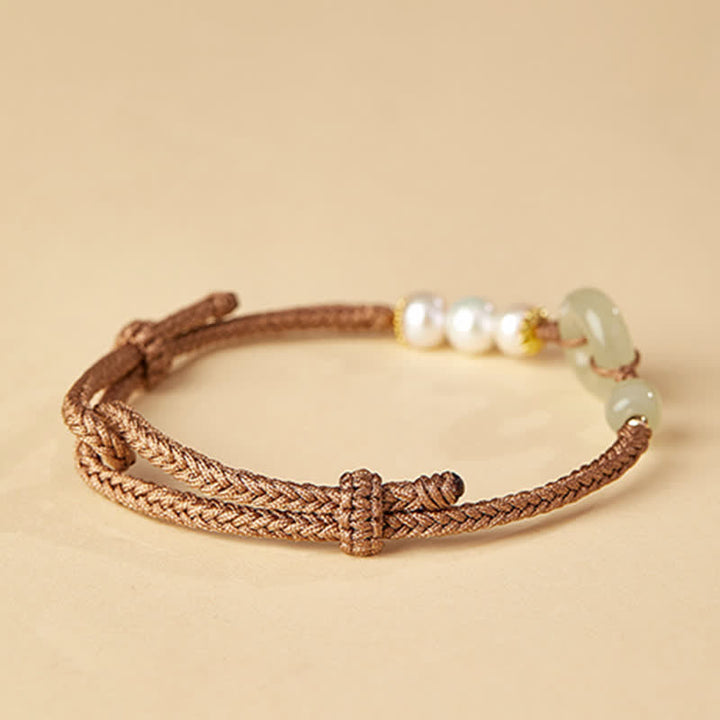 Buddha Stones Natural Hetian Jade Pearl Peace Buckle Luck Bracelet - image 6