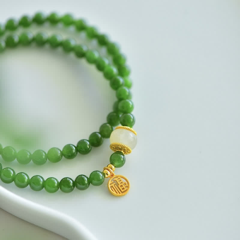 Buddha Stones Hetian Cyan Jade Happiness Blessing Bracelet - image 4