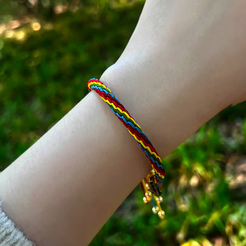 Buddha Stones Gold Swallowing Beast Family Luck Reincarnation Knot Colorful String Bracelet - image 6