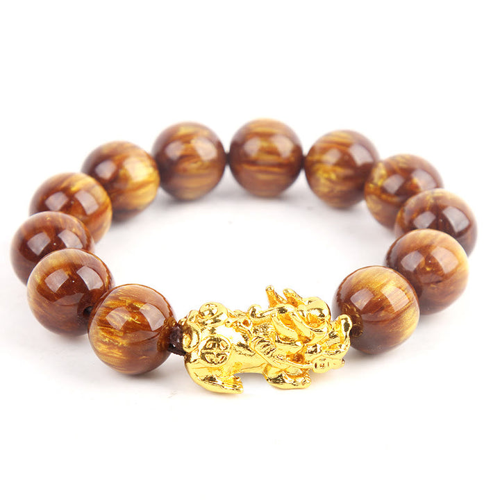 Buddha Stones Lucky Golden Tiger Eye Abundant Pixiu Bracelet - 16mm - image 0
