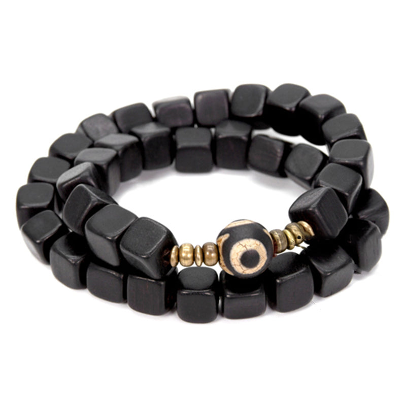 Buddha Stones Ebony Wood Dzi Bead Copper Peace Couple Bracelet - image 1