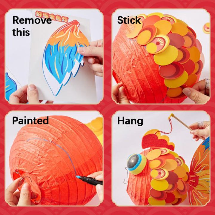 Buddha Stones DIY Good Luck Koi Fish Paper Lantern Lamp Mid-Autumn Festival Child Kids Lantern Decoration - image 6