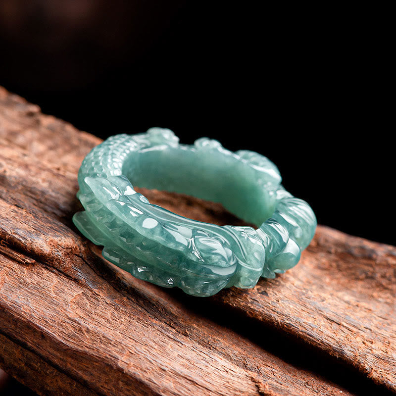 Buddha Stones Natural Jade Dragon Success Ring - image 1