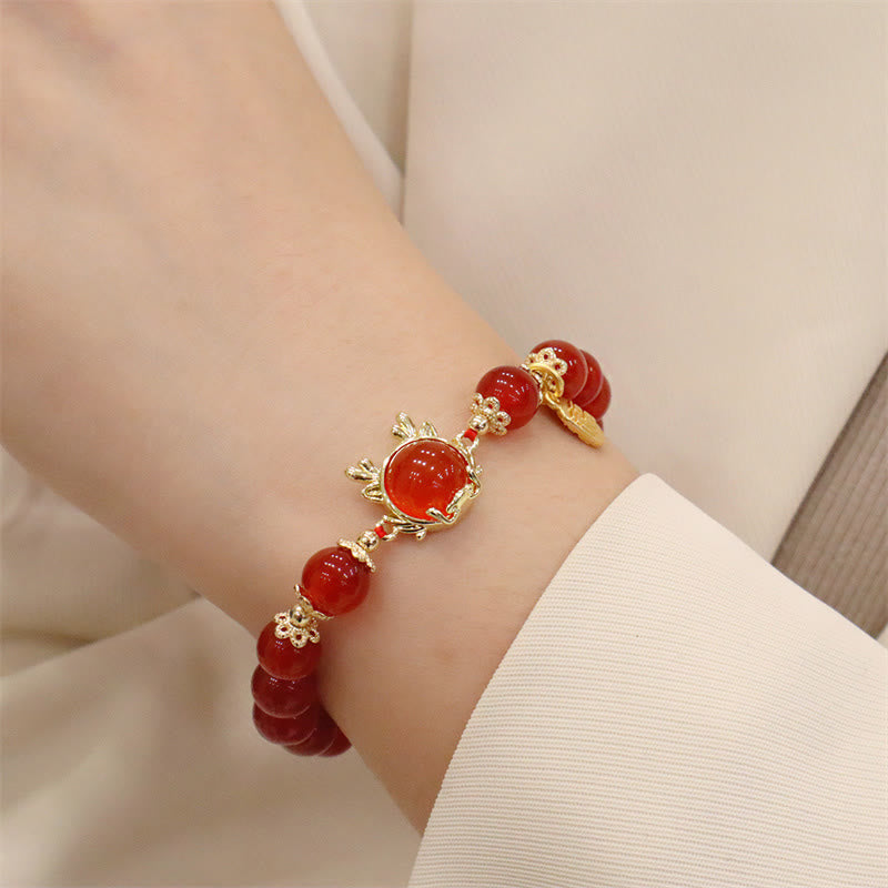Buddha Stones Year of the Dragon Red Agate Jade Peace Buckle Fu Character Success Bracelet - image 8