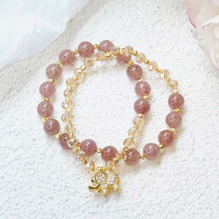 Buddha Stones Rose Quartz Elephant Healing Energy Charm Bracelet - image 1