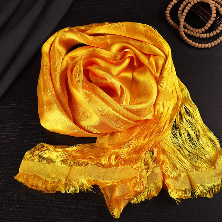 Buddha Stones Tibetan Blessing Auspicious 5 Colors Jacquard Khata Decoration - Yellow - image 9