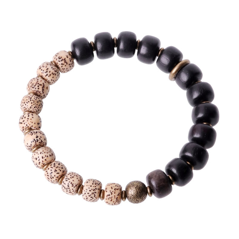 Buddha Stones Tibetan Bodhi Seed Black Obsidian Ebony Wood Copper Peace Bracelet - image 10