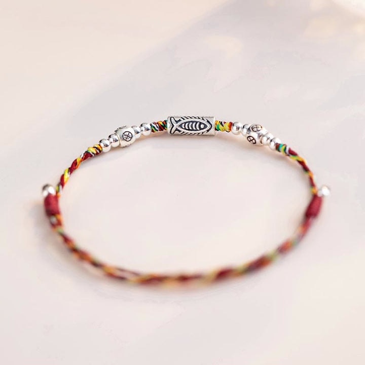Buddha Stones 925 Sterling Silver Luck Koi Fish Braided Colorful String Bracelet Anklet - image 3