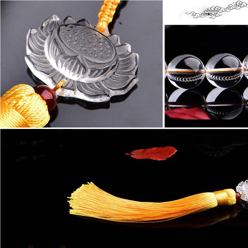 Buddha Stones Natural White Crystal Lotus Wrist Mala Meditation Tassels Pocket Mala Car Decoration - image 5