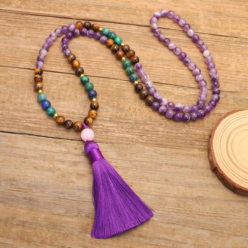 Buddha Stones Tibetan Amethyst Purify Bracelet Mala Set - image 6