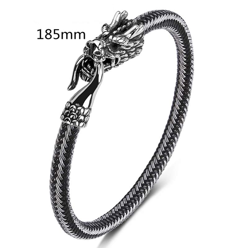 Buddha Stones Dragon Titanium Steel Protection Luck Bracelet - White&Black - 185mm - image 30