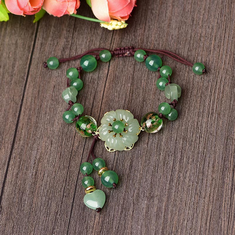 Buddha Stones Natural Green Jade Luck Dangling Flower Bracelet - image 4