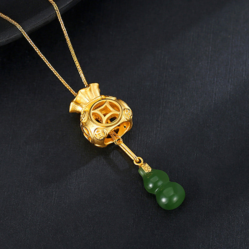 Buddha Stones  Auspicious Feng Shui Money Bag Jade Pendant Necklace - Cyan Jade - image 3
