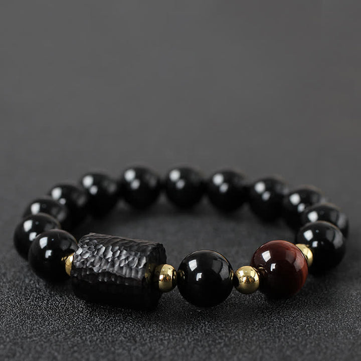 Black Obsidian Ebony Wood Red Tiger Eye Strength Couple Bracelet - 12mm - Black Obsidian&Red Tiger Eye - image 14