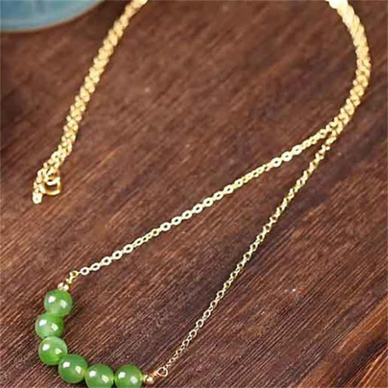 14k Gold Plated Hetian Cyan Jade Beaded Luck Necklace Pendant - image 4