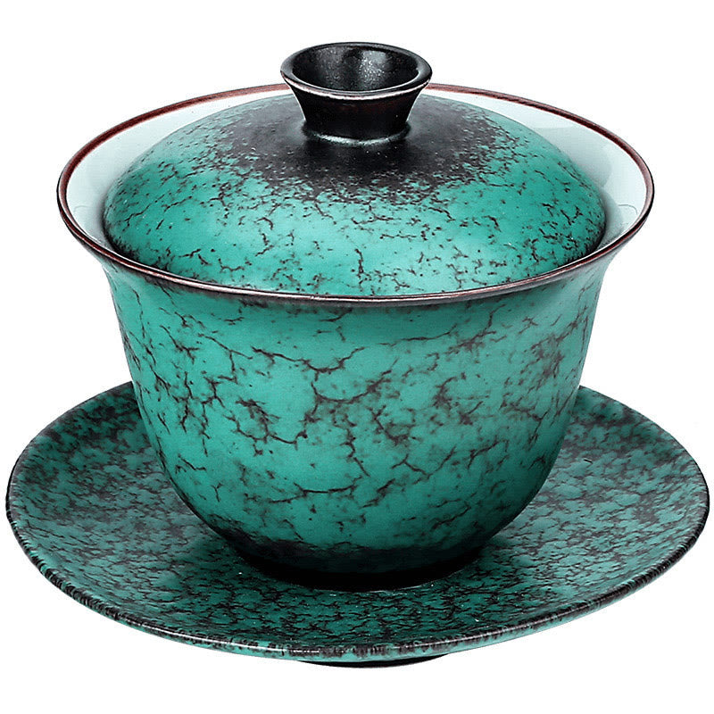 Buddha Stones Retro Green Glaze Ceramic Gaiwan Sancai Teacup Kung Fu Tea Cup And Saucer With Lid - image 6
