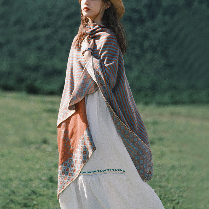 Buddha Stones Tibetan Shawl Striped Diamond Pattern Winter Warm Soft Scarf - image 11