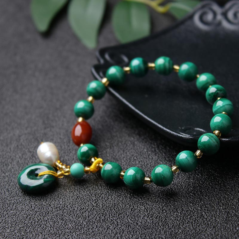 Natural Malachite Red Agate Bead Protection Charm Bracelet - image 1