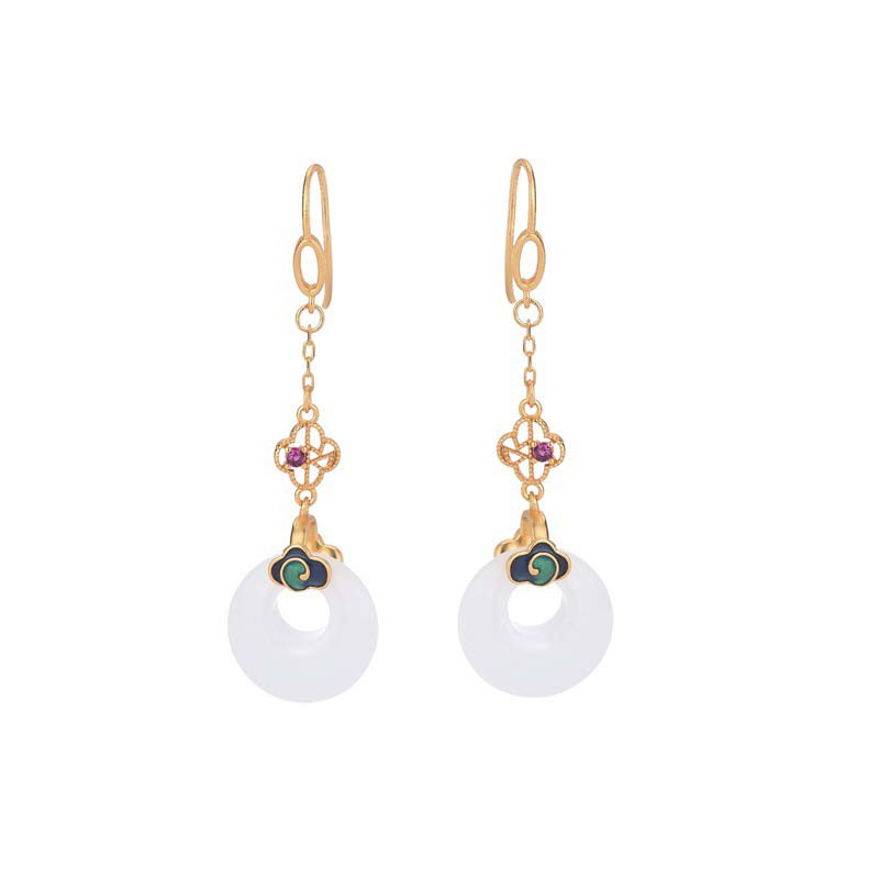 FengShui White Jade Blessing Drop Earrings - image 14
