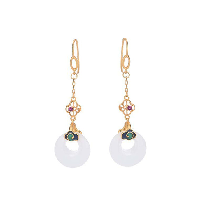 FengShui White Jade Blessing Drop Earrings - image 14