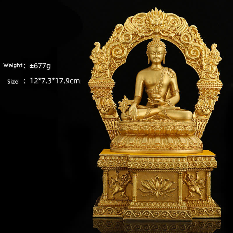 Buddha Stones Shakyamuni Amitabha Medicine Buddha Figurine Serenity Copper Statue Home Decoration - 10 cm Medicine Buddha&Base - image 8
