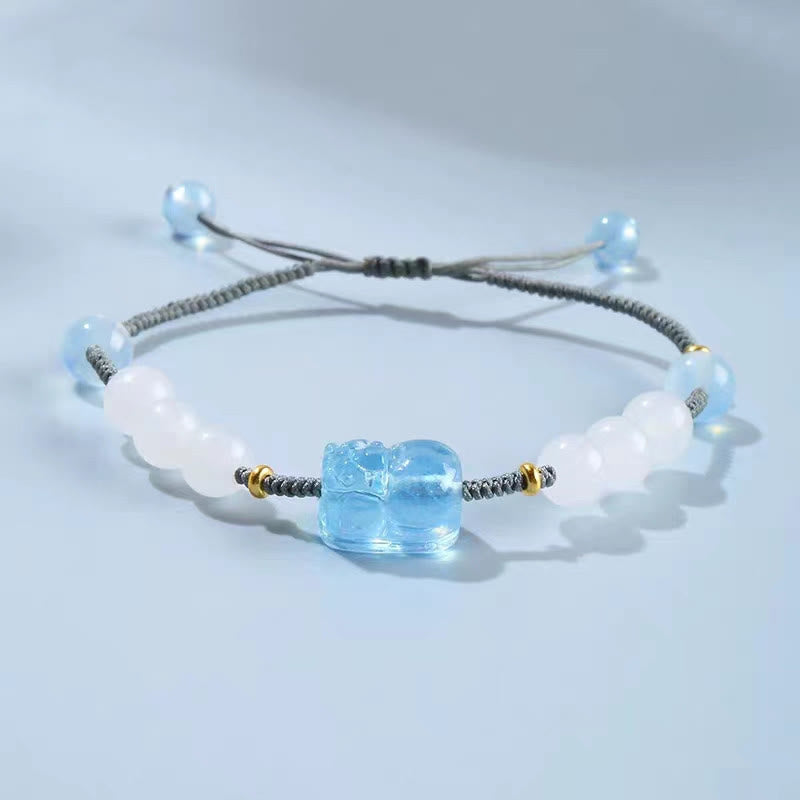 Buddha Stones Natural Aquamarine PiXiu Hetian White Jade Healing Bracelet - Aquamarine&Hetian White Jade - image 0