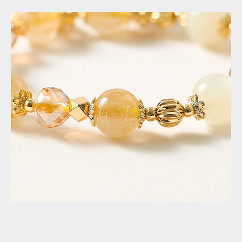 Buddha Stones 14K Gold Plated Golden Rutilated Quartz Wealth Bell Lucky Fortune Charm Bracelet - image 5