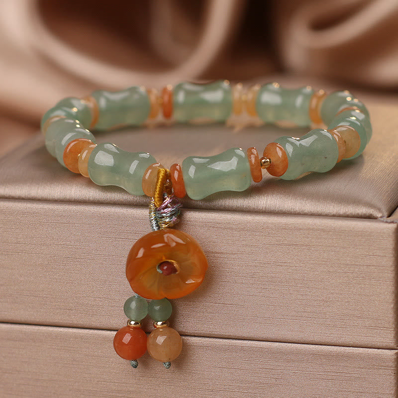 Buddha Stones Natural Jade Bamboo Flower Pattern Luck Bracelet - image 5
