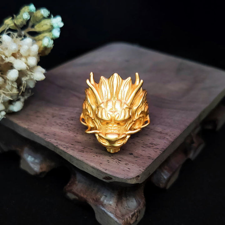Buddha Stones Golden Dragon Luck Protection Ring - Dragon(Protection♥Success) - image 0