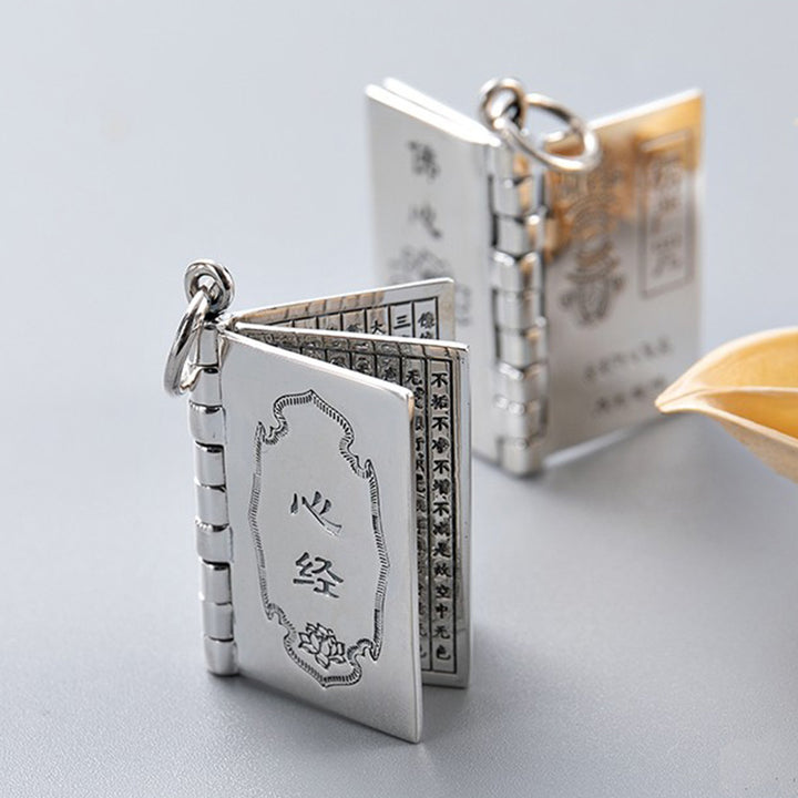 Buddha Stones 990 Sterling Silver Heart Sutra Great Compassion Shurangama Mantra Lotus Vajra Peace Necklace Pendant - image 3