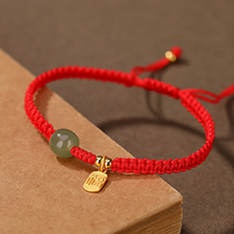 Buddha Stones 925 Sterling Silver Hetian Jade Blessing Wealth Red String Bracelet - image 4