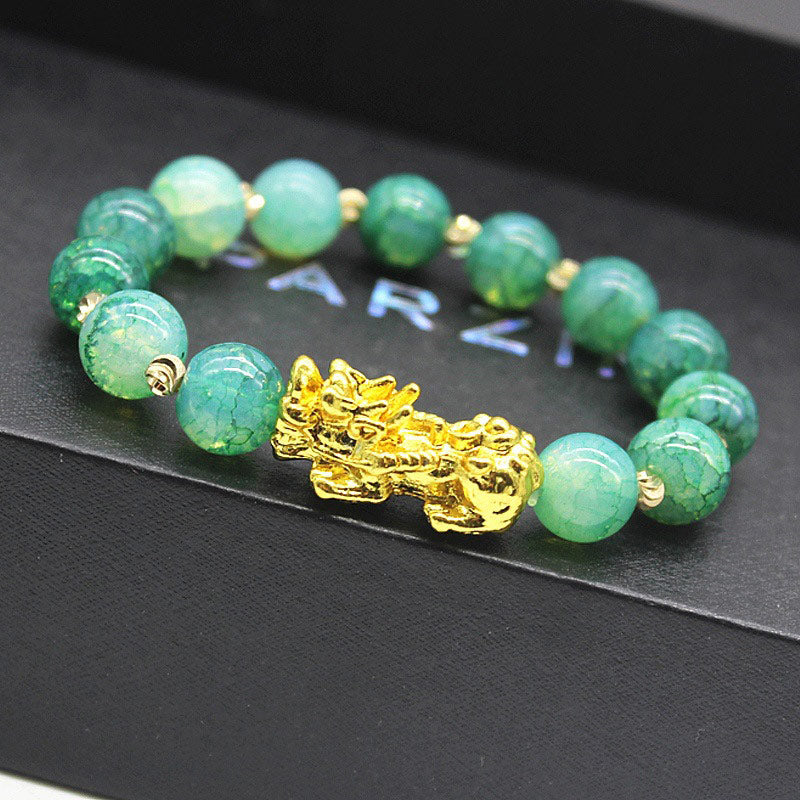 Buddha Stones Handmade Cyan Jade Pi Xiu Success Bracelet - image 1