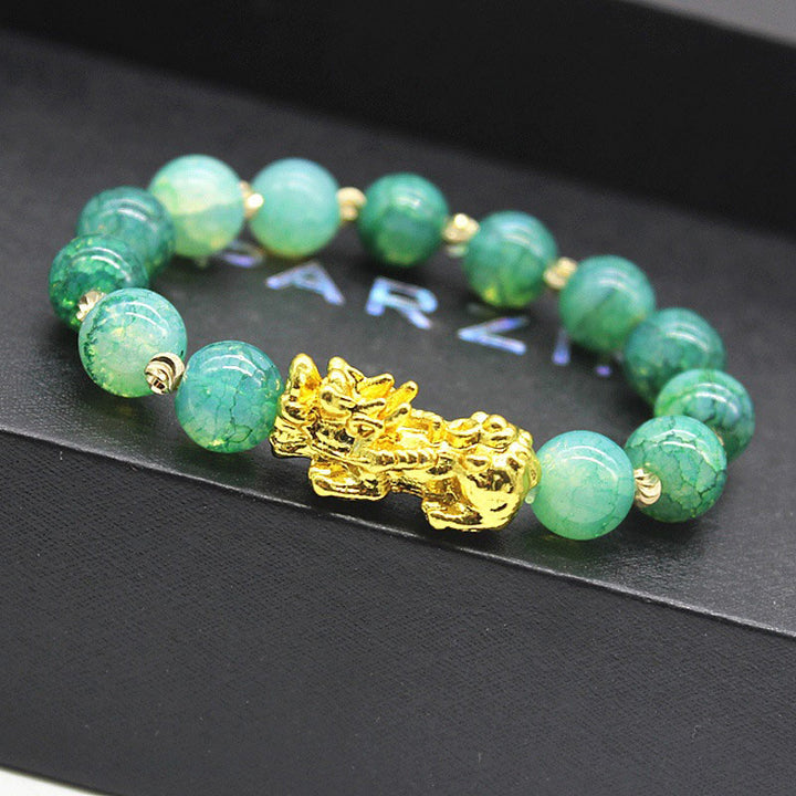 Buddha Stones Handmade Cyan Jade Pi Xiu Success Bracelet - image 1