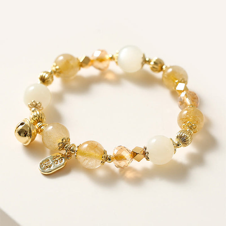 Buddha Stones 14K Gold Plated Golden Rutilated Quartz Wealth Bell Lucky Fortune Charm Bracelet - image 6
