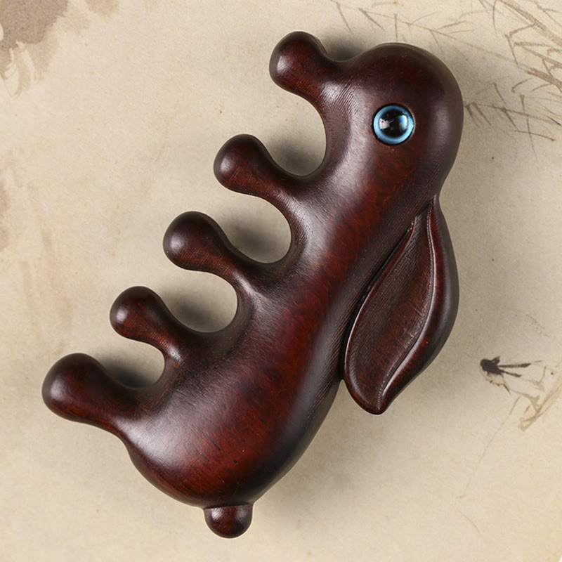 Small Leaf Red Sandalwood Green Sandalwood Lovely Bunny Relaxation Massage Comb - Small Leaf Red Sandalwood 80*44*15mm - image 0