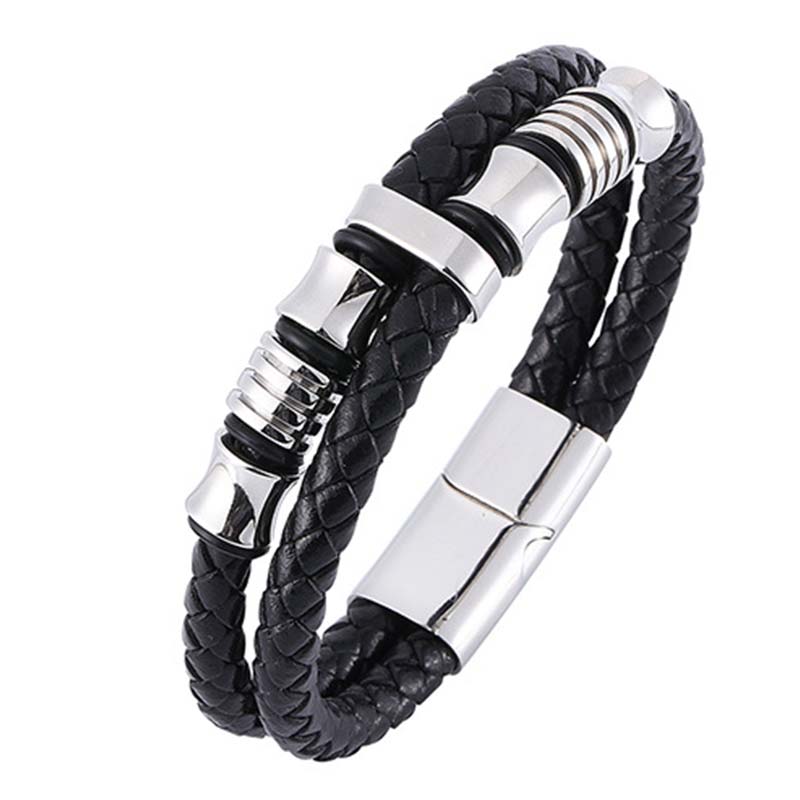 Buddha Stones Layered Leather Weave Fortune Bracelet - Silver 20.5cm - image 12