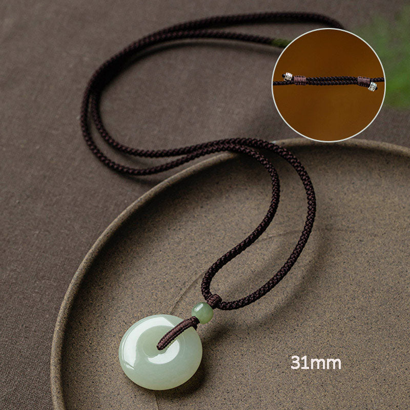 Buddha Stones Natural Round Jade Peace Buckle Luck Prosperity Necklace Pendant - Adjustable String 72cm - 31mm - image 22