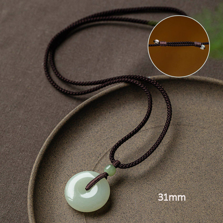 Buddha Stones Natural Round Jade Peace Buckle Luck Prosperity Necklace Pendant - Adjustable String 72cm - 31mm - image 22
