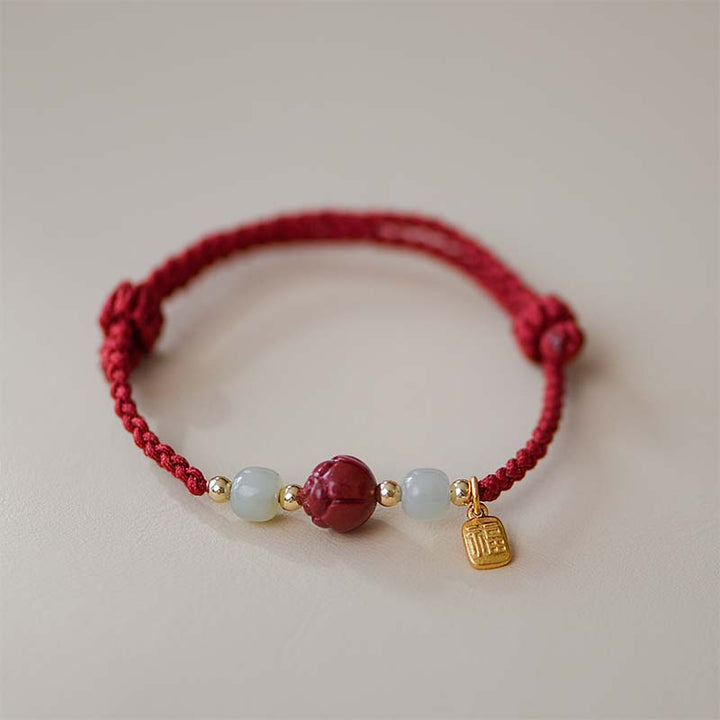 Buddha Stones Cinnabar Jade Lotus Calm Red String Weave Bracelet - image 3