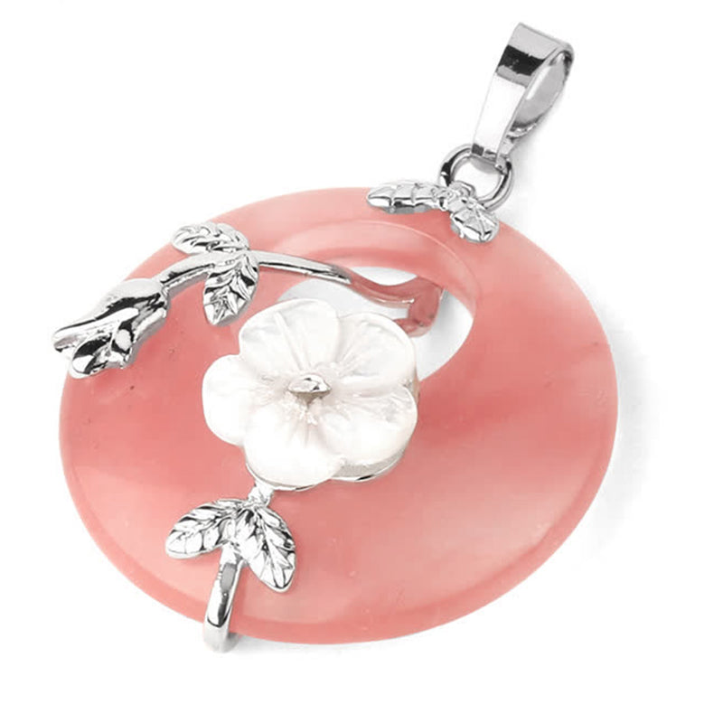 Buddha Stones Various Crystal Amethyst Green Aventurine Flower Healing Necklace Pendant - Pink Crystal - image 17